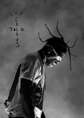 Travis Scott Black and White Portrait