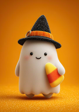 Cute Halloween Ghost with Candy Corn