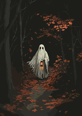 Ghost in Autumn Forest with Lantern #HalloweenChallenge