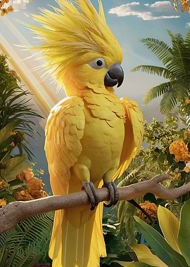 Yellow Cockatoo in Tropical Setting