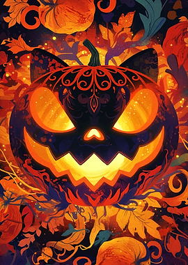 Halloween Cat Pumpkin Illustration