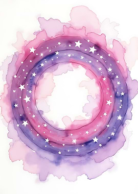 Watercolor Circle with Stars
