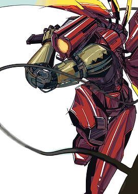 Ultrakill Gabriel Red and Gold Anime Robot Illustration