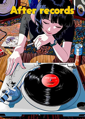 Girl with record player and cigarette