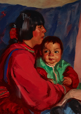 Native American Mother and Child Painting