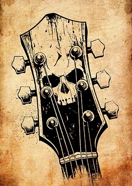 Skull Guitar Headstock Grunge Art
