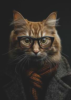 Cat Portrait with Glasses