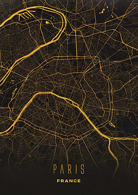Golden Map of Paris - Modern France City Wall Art