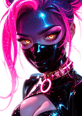 Cyberpunk Girl with Mask and Pink Hair