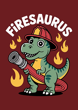 Firesaurus Dinosaur Firefighter Pun