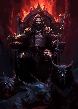 Dark King on Throne with Wolves