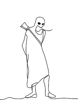 Minimalist Mythical Monster Archer Line Art