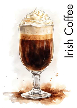 Watercolor Irish Coffee Illustration | Vintage Coffee Print