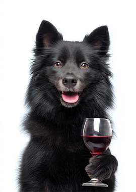 Schipperke dog with Wine Glass