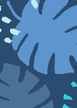 Blue Monstera Leaf Abstract Art