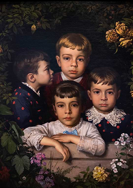 Children's Portrait in a Garden Setting