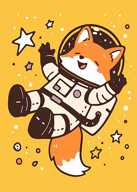 Fox Astronaut Cartoon in Space