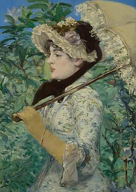 Woman with Parasol in Garden Painting