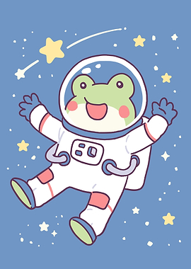Frog Astronaut in Space Cartoon