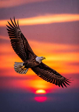 Bald Eagle Soaring Sunset