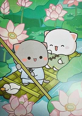 Cute Cats Bamboo Raft