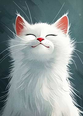 Smiling White Cat Illustration