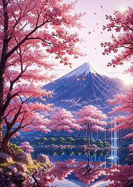 Mount Fuji Cherry Blossom Sakura Japan Spring Waterfall