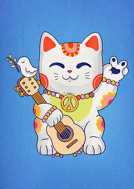 Maneki Neko with Guitar and Peace