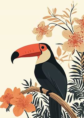 Toucan Bird with Floral Background Art