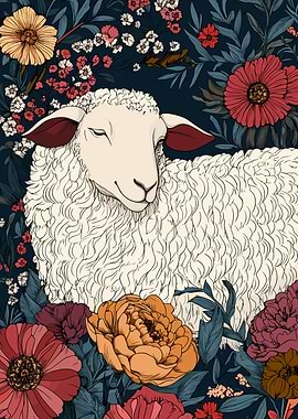 Floral Sheep Illustration