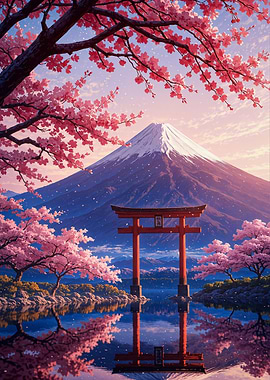 Torii Gate Cherry Blossom Mount Fuji Sakura Spring Japan