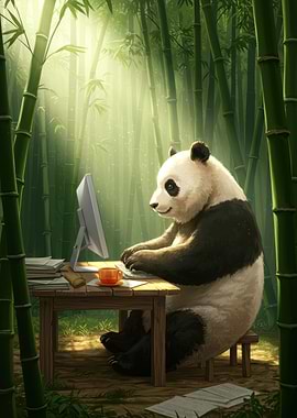 Panda Working in Bamboo Forest