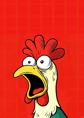 Cartoon Chicken Screaming on Red Background