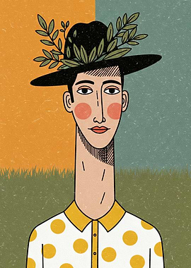 Man with Hat and Polka Dots