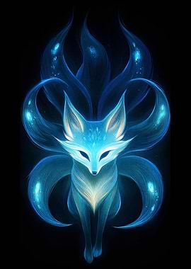 Glowing Nine-Tailed Fox Digital Art