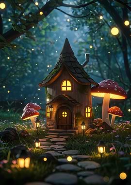 Enchanted Mushroom House in Forest