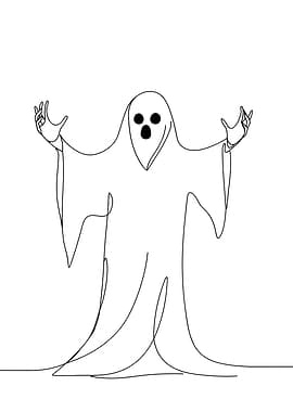 Minimalist Scary Ghost Line Art