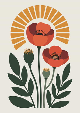 Stylized Poppy Flower Illustration