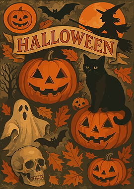 Vintage Halloween Illustration with Classic Motifs #HalloweenChallenge