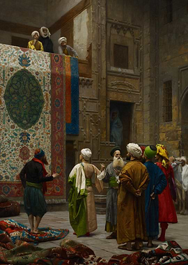 Orientalist scene with carpet merchants