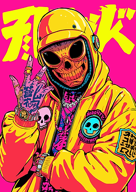 Fantasy art of Skull Rider with Tattoos