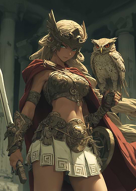 Anime Athena with Owl and Sword