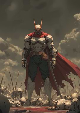 Futuristic Knight Standing on Battlefield