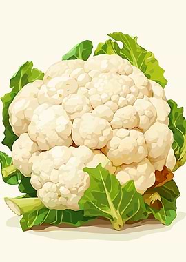Cauliflower illustration with green leaves