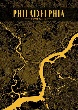 Philadelphia Golden Map Art