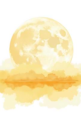 Watercolor Moon Above Clouds