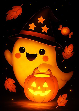 Cute Halloween Ghost with Pumpkin
