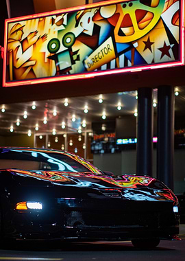 Black C5 corvette Car at the Movie Theater