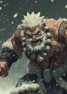 Furious Warrior in Snowy Landscape