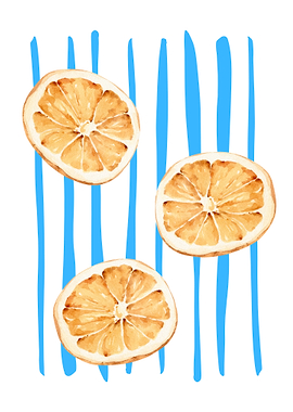 Watercolor Orange Slices on Blue Stripes
